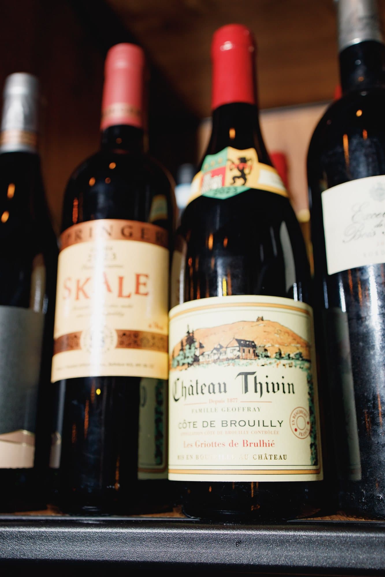 Grand-cellar bottles, including Bordeaux and Château Thivin